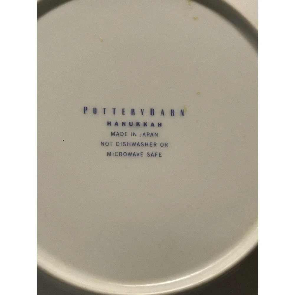 POTTERY BARN Hanukkah Salad Plates Set )3)  Blue White Scalloped Silver Rim 8.5